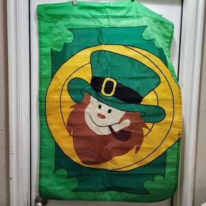 Vintage 90s St Patrick's Day Windsculpts Flag 28x40 2 Sided Leprechaun